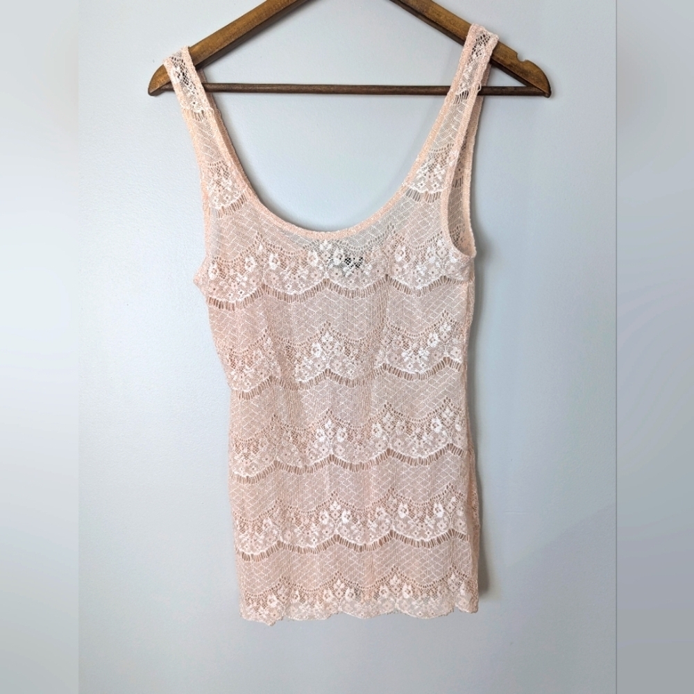 Talula Aritzia Lace sheer Rose Gold Tank Top Womens Size M Cottagecore Boho